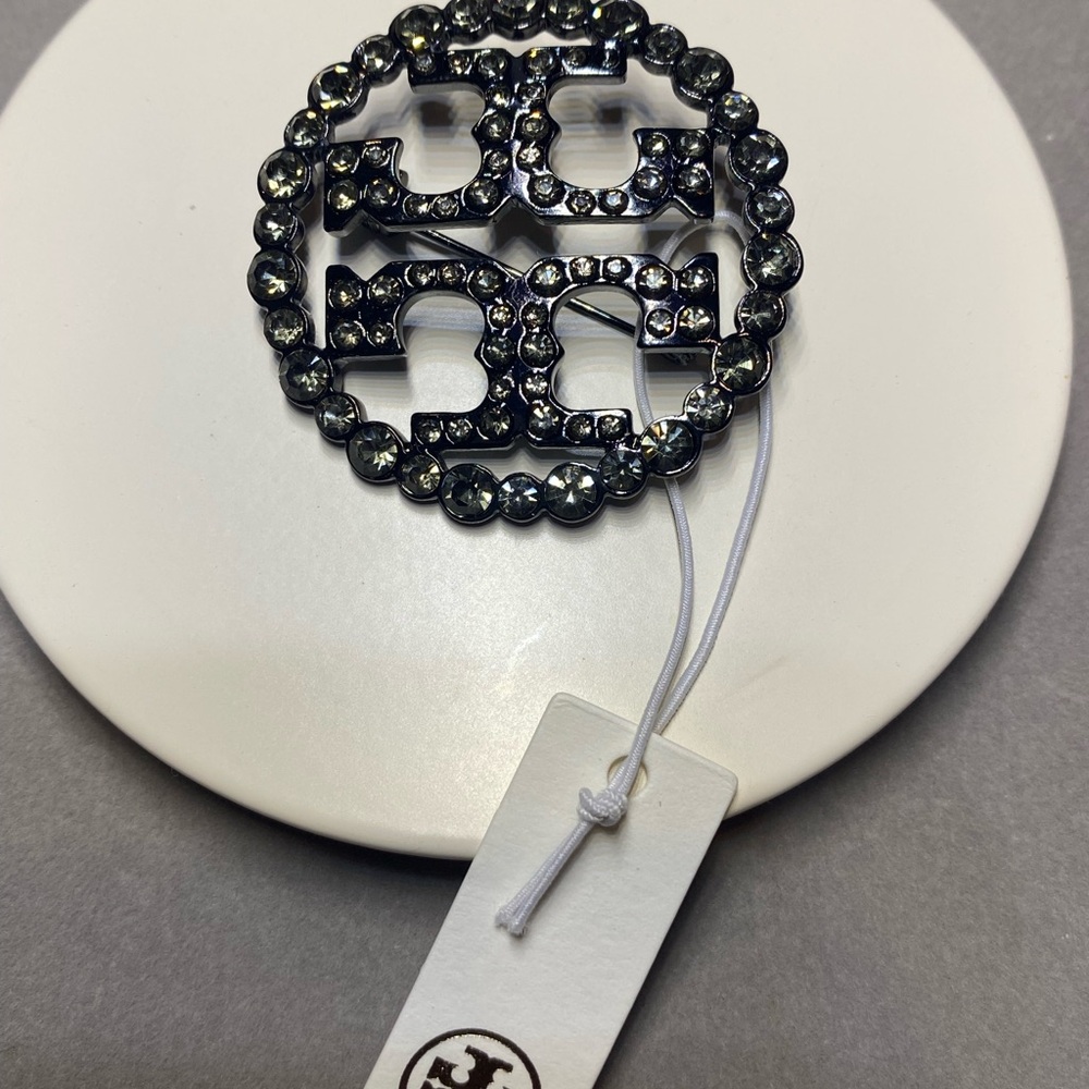 Tory Burch Elegant Black Crystal Brooch - Picture 2 of 2